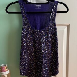Express Shimmering Purple Sequin Tank Top